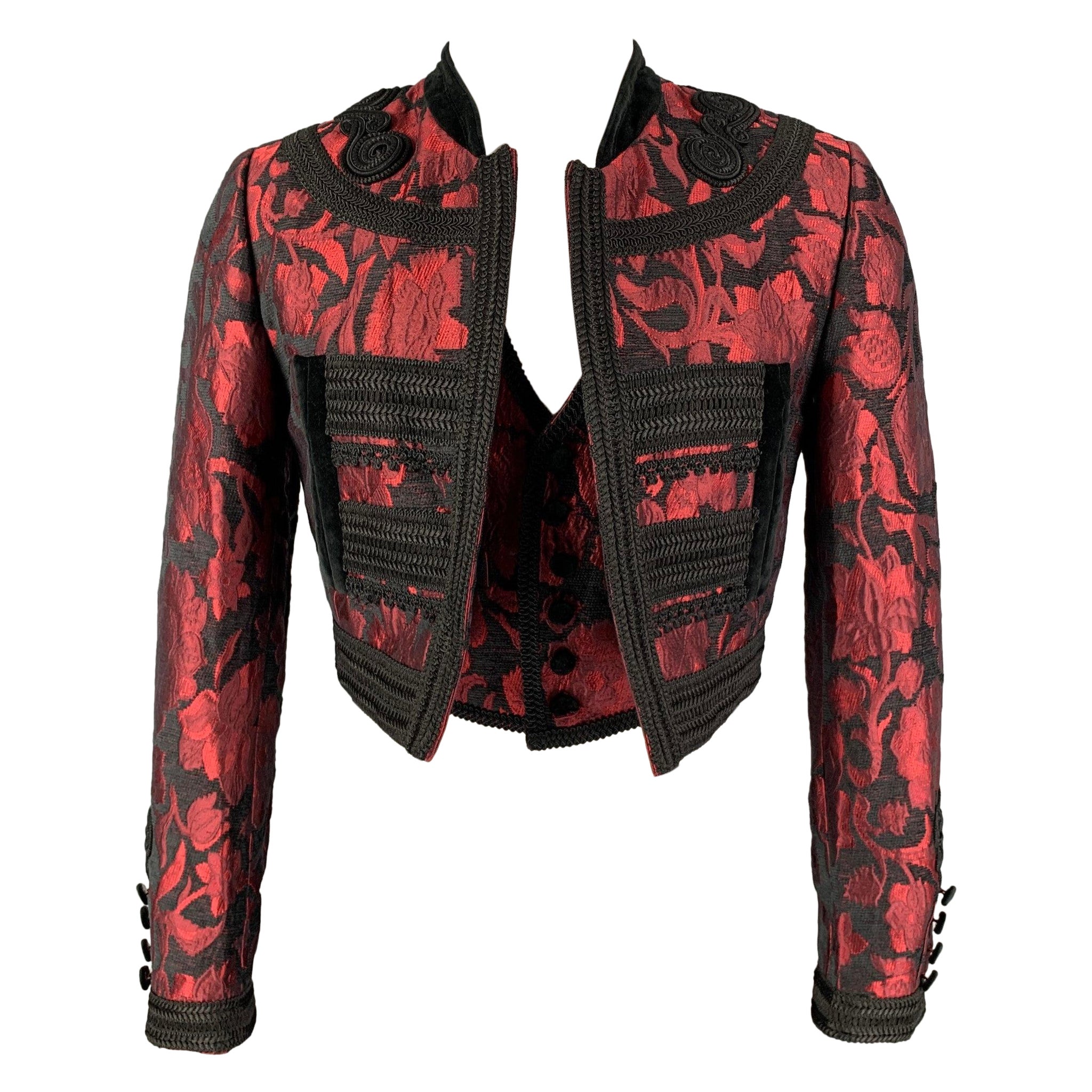 DOLCE & GABBANA SS 2015 Taille 36 Gilet et veste courte en brocart et viscose rouges en vente