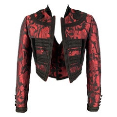 DOLCE & GABBANA SS 2015 Size 36 Red Brocade Viscose Blend Cropped Vest & Jacket