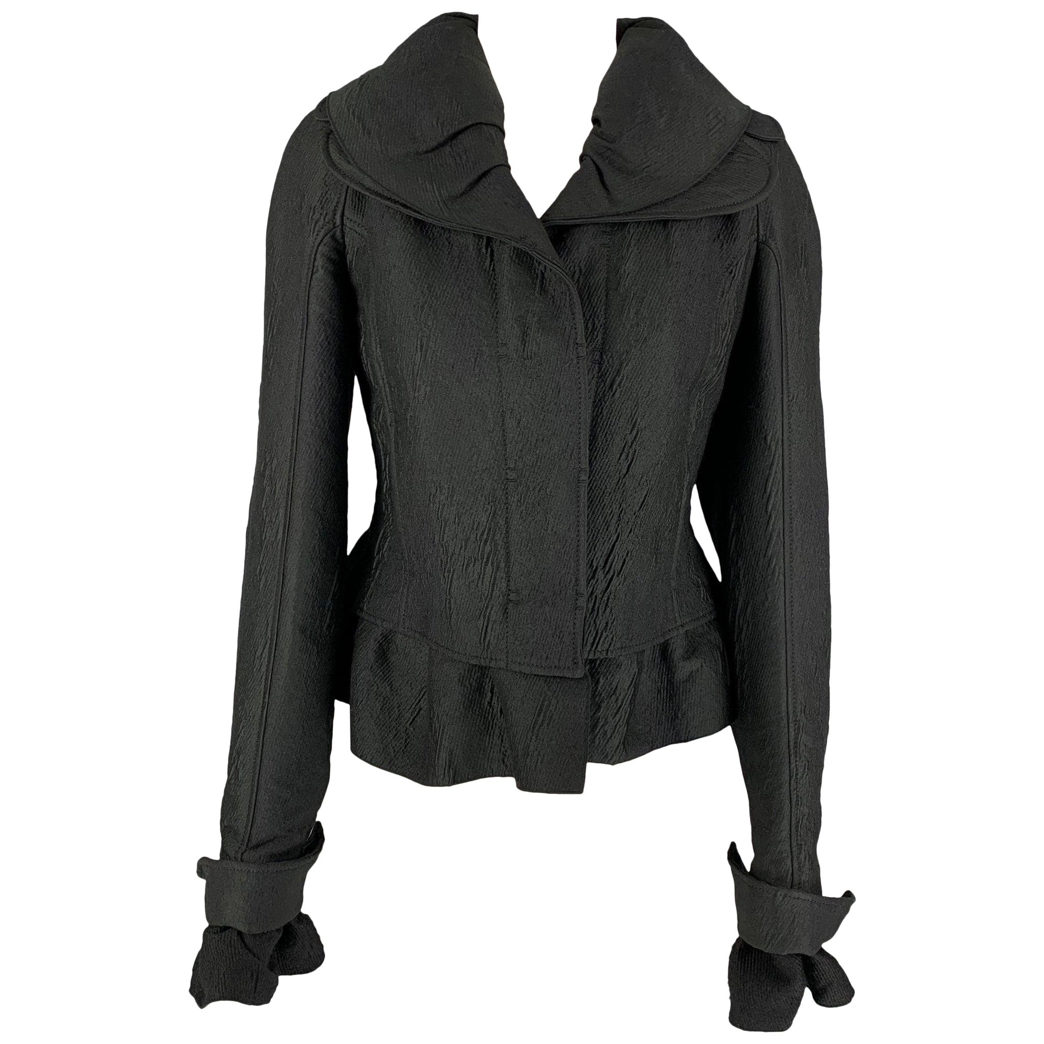 ROCHAS Size 4 Black Textured Wool Peplum Jacket For Sale