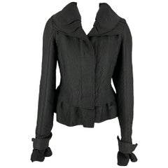 ROCHAS Size 4 Black Textured Wool Peplum Jacket