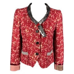 Used MARC JACOBS Size 6 Raspberry & Silver Floral Blazer