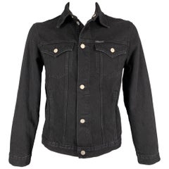 CALVIN KLEIN Talla L Cazadora vaquera de algodón con gráfico de fundación en blanco y negro