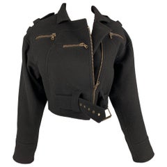 RALPH LAUREN Kollektion Größe 6 Schwarze Jacke aus Wolle / Kaschmir mit Cropped Gürtel