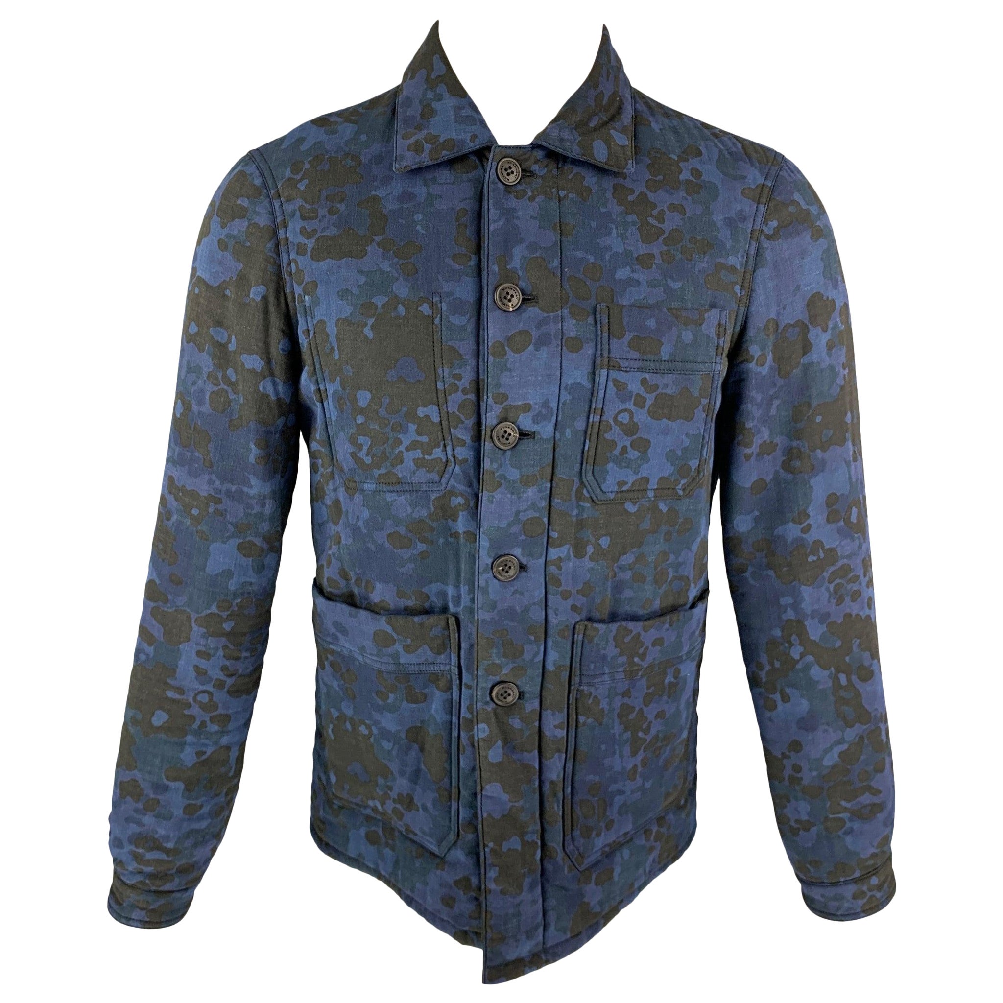 BURBERRY PRORSUM Fall 2015 Size 36 Blue & Navy Camo Cotton Trucker Jacket For Sale