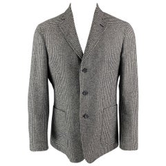 Neiman Marcus Taille 40 Manteau de sport en laine pied-de-poule noir et blanc à revers échancré