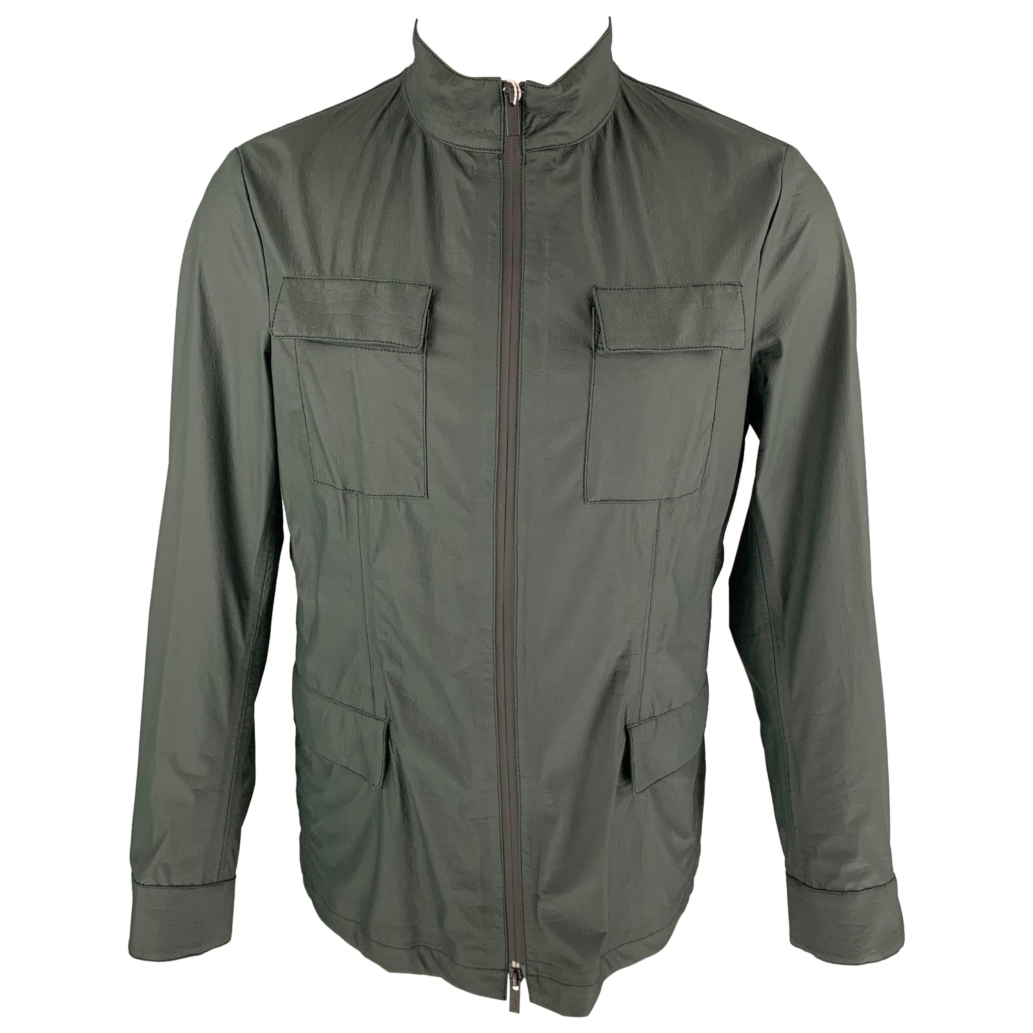 ARMANI COLLEZIONI Size 38 Dark Green Polyethylene Zip Up Water Repellent Jacket For Sale