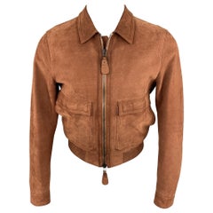 BURBERRY LONDON Pecho Talla 38 Ladrillo Sólido Cremallera Arriba Nubuck Chaqueta de cuero