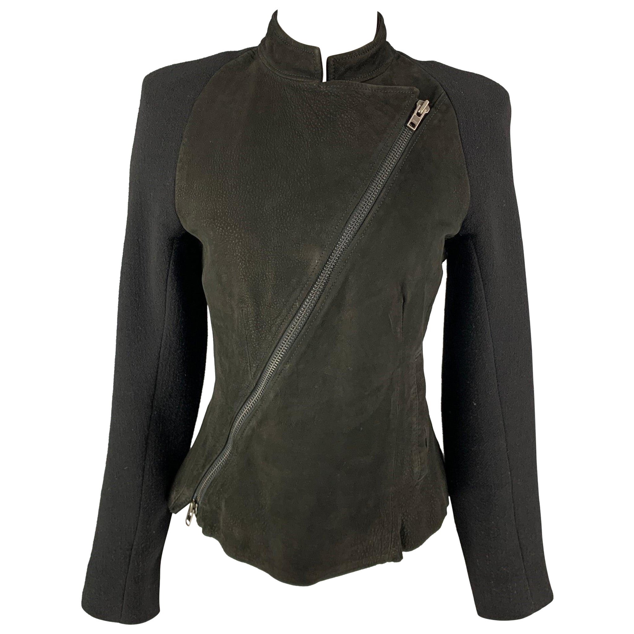 HAIDER ACKERMANN Size 4 Black Virgin Wool Blend Asymmetrical Raglan Jacket For Sale