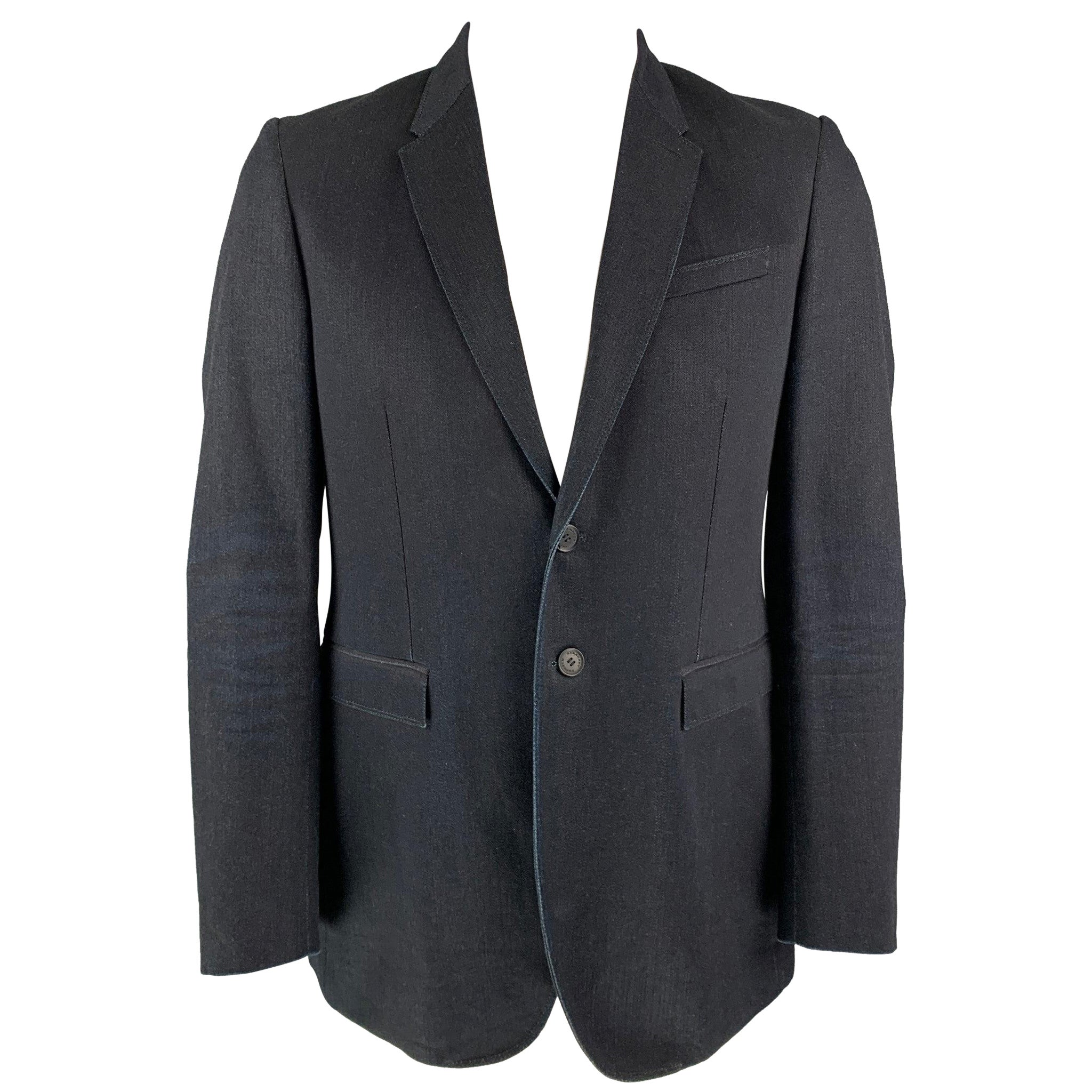 BURBERRY PRORSUM Spring 2015 Size 42 Indigo Blue Denim Notch Lapel Jacket For Sale