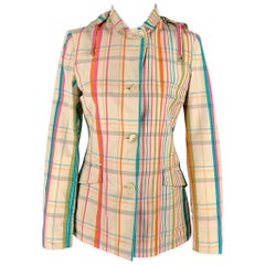 LORO PIANA Size 4  Multi-color Plaid Cotton / Silk Detachable Hood Jacket