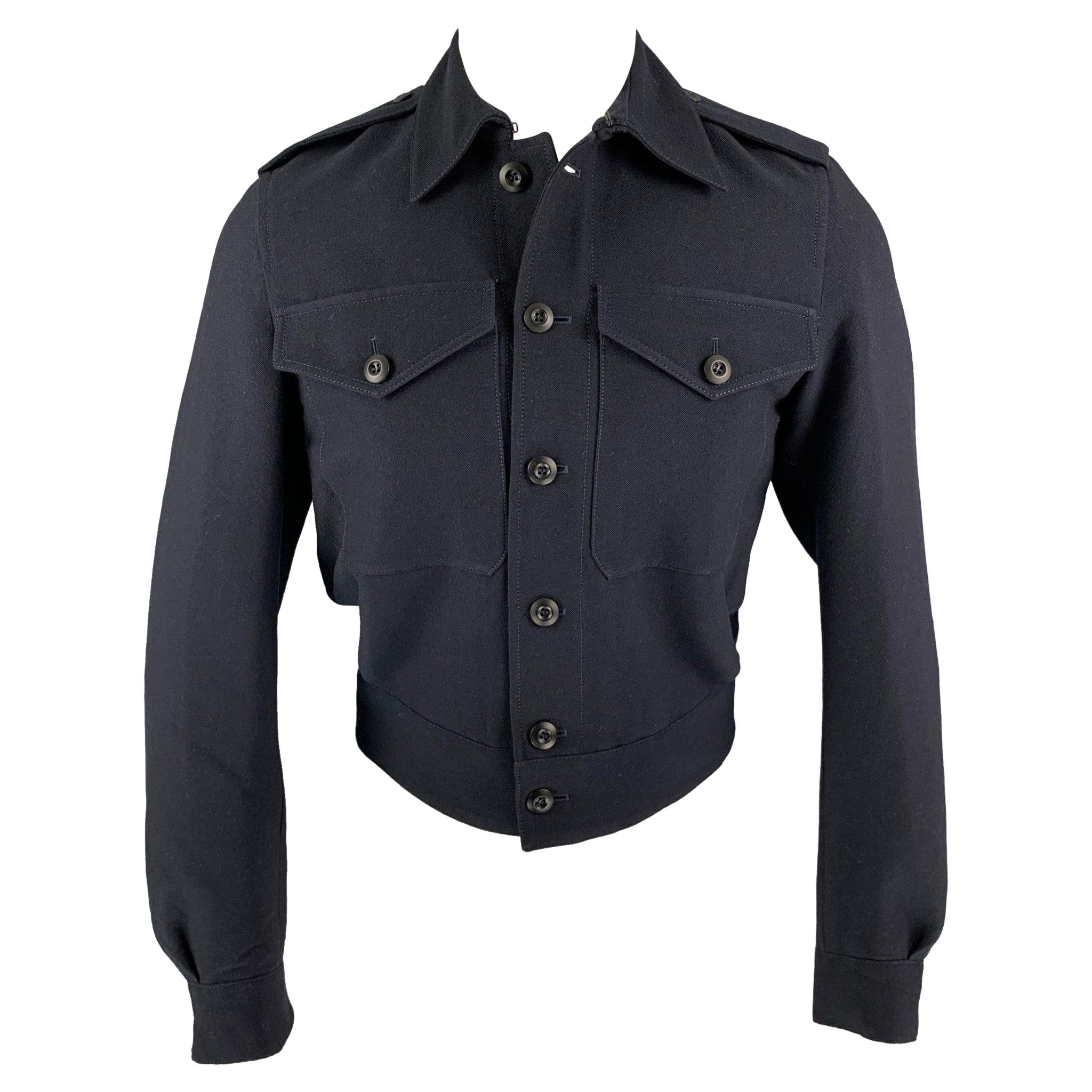 BURBERRY PRORSUM Spring 2015 Size 38 Navy Blue Cashmere Blend Jacket For Sale