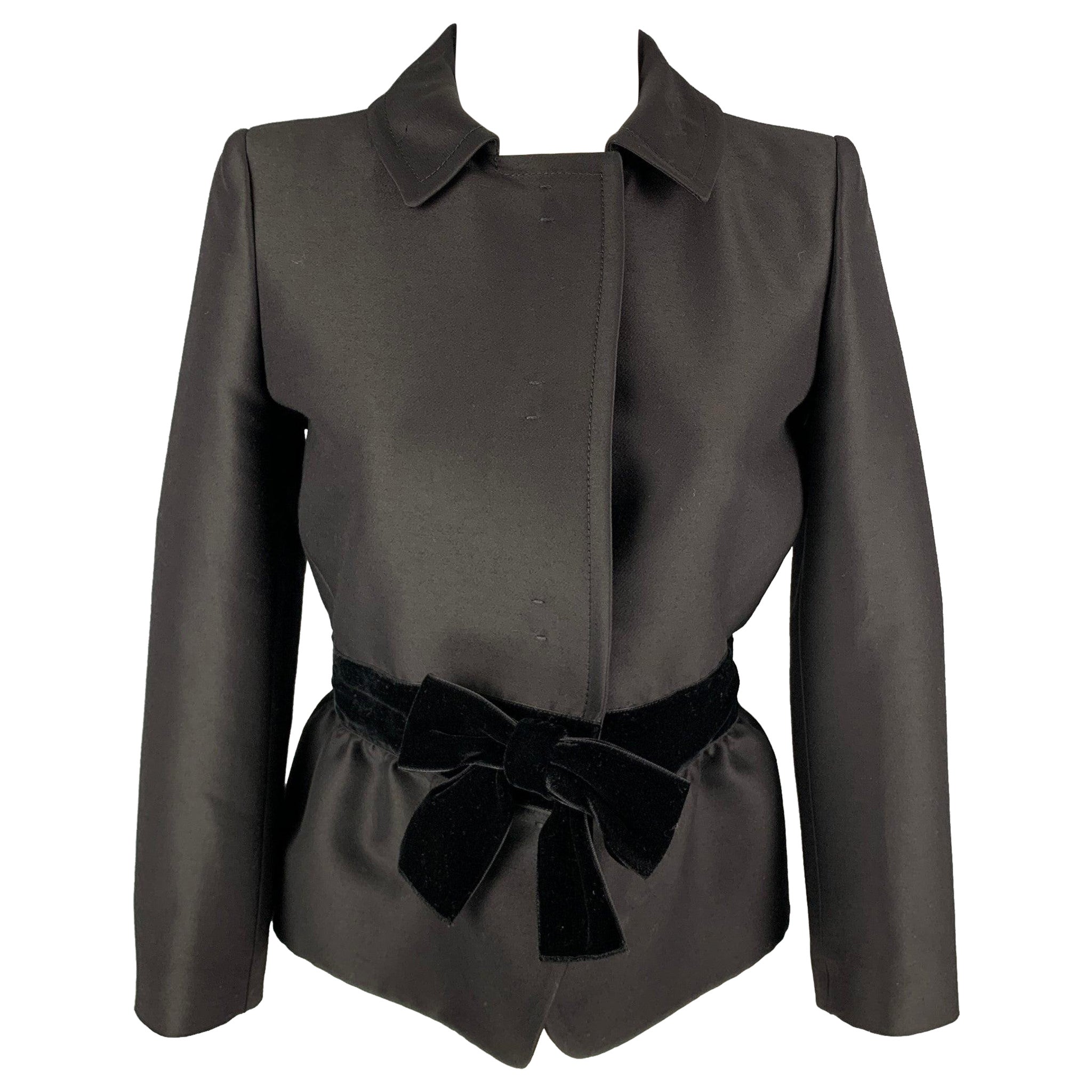 GIAMBATTISTA VALLI Size 6 Black Wool / Silk Bow Jacket For Sale