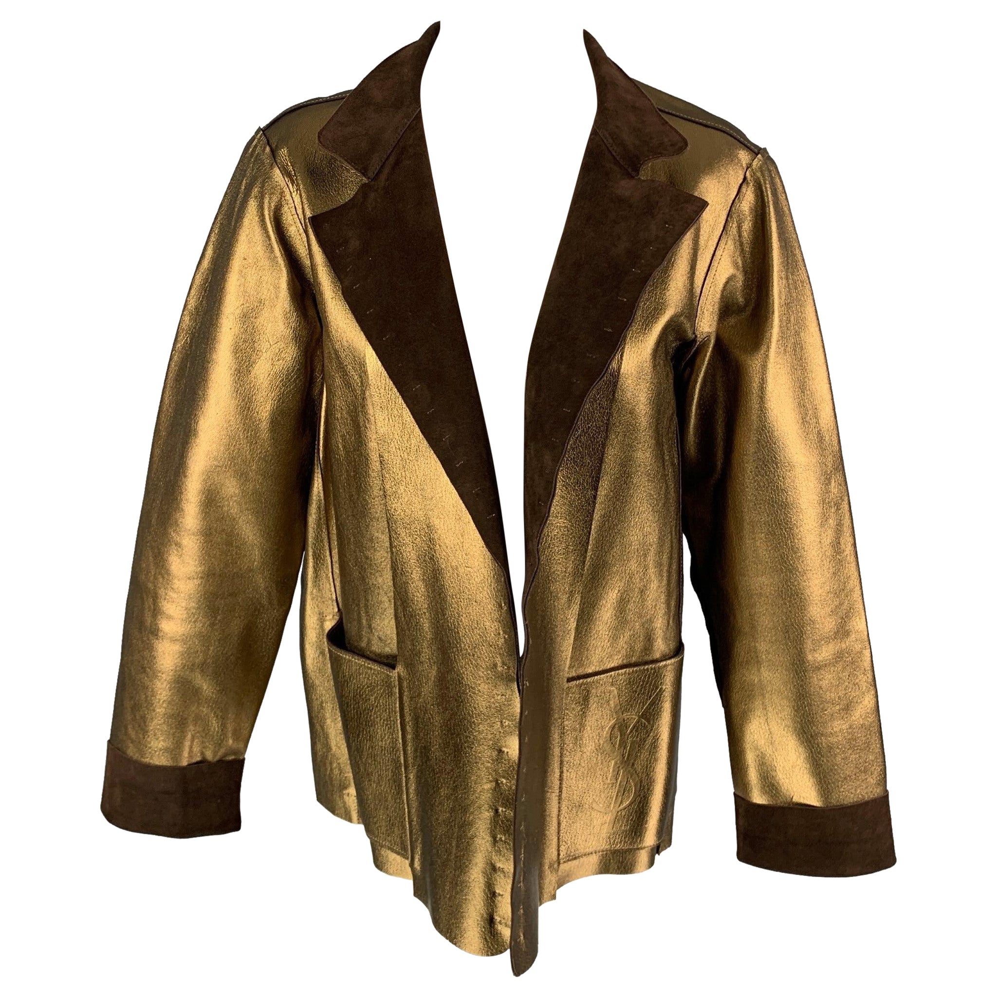 YVES SAINT LAURENT by TOM FORD Size L Gold & Brown Leather Reversible Jacket For Sale