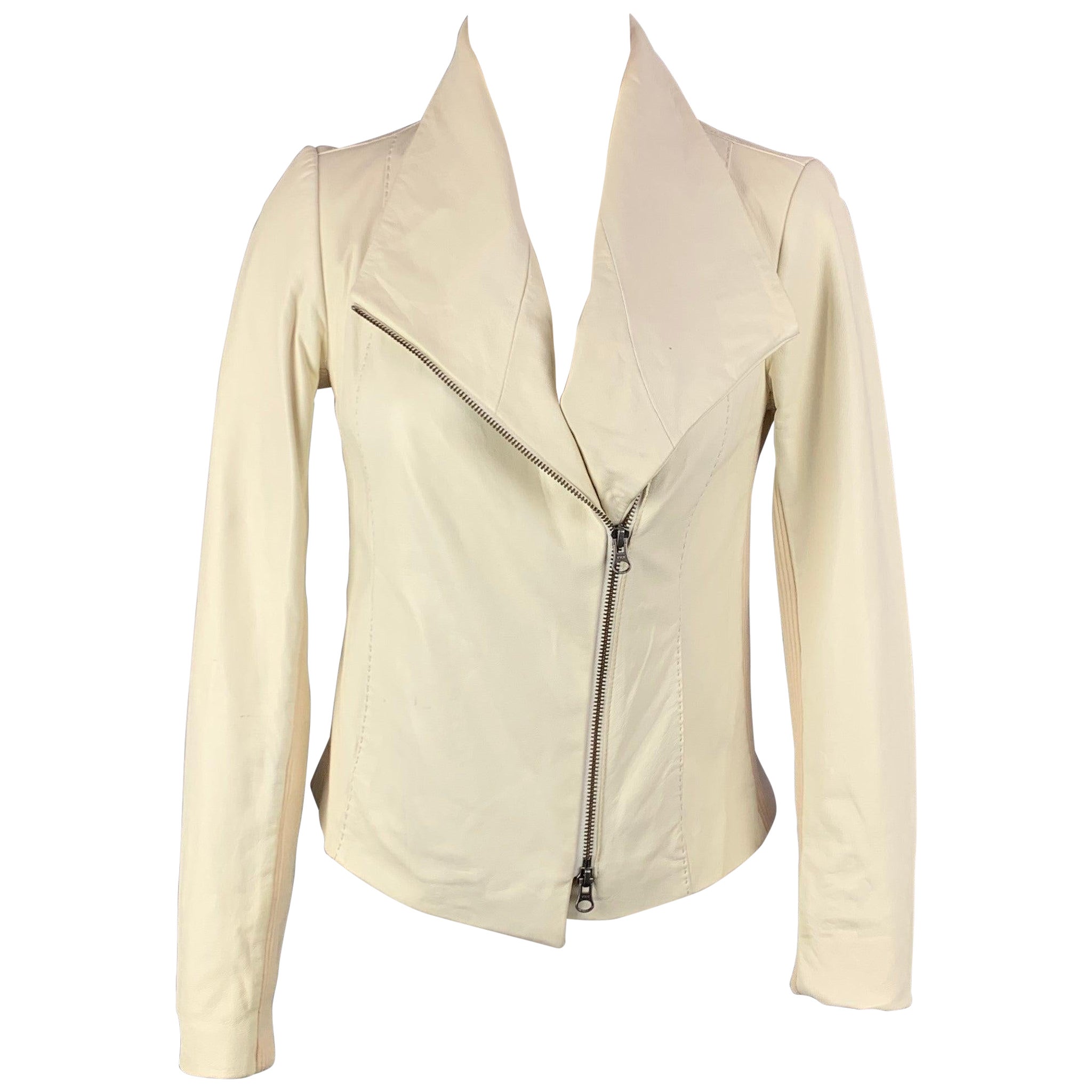 VINCE Size XS Cream Cotton Leather Motorcycle Jacket For Sale