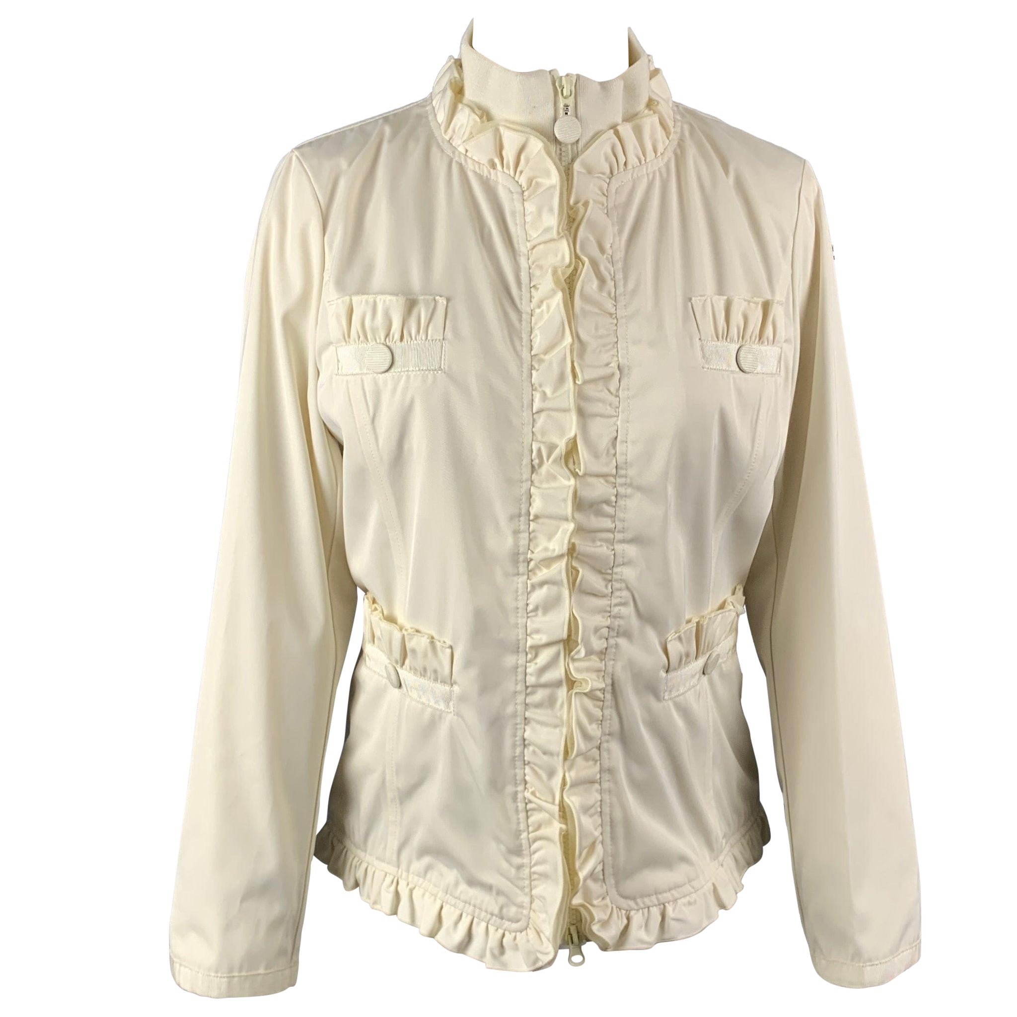 LOVE MOSCHINO Size 6 Cream Polyester Ruffled Jacket For Sale