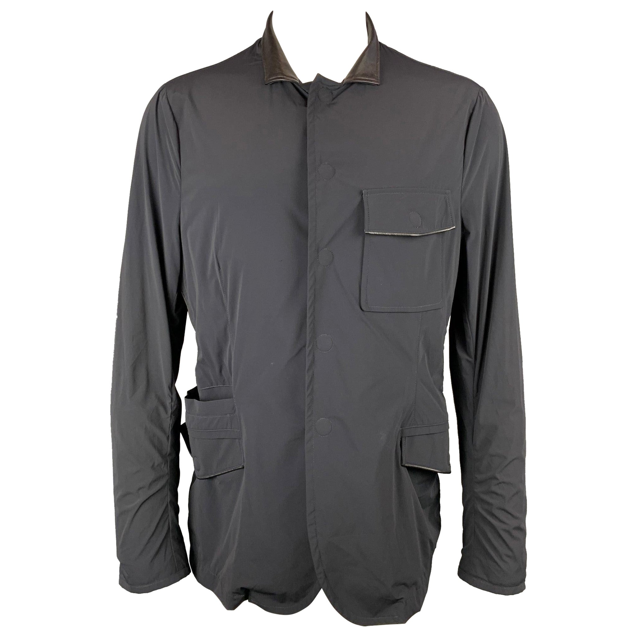 GIORGIO ARMANI Size 42 Navy Nylon Blend Snaps Lightweight Jacket For Sale