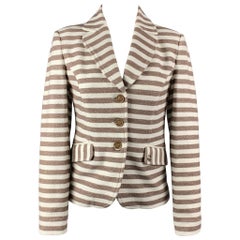 LOVE MOSCHINO Size 4 Cream & Taupe Stripe Cotton Jacket
