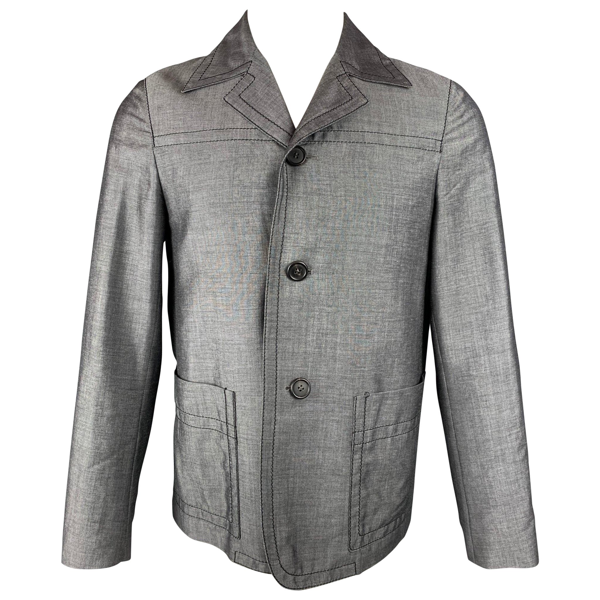 PRADA Size 36 Dark Gray Contrast Stitch Mohair / Wool Jacket For Sale