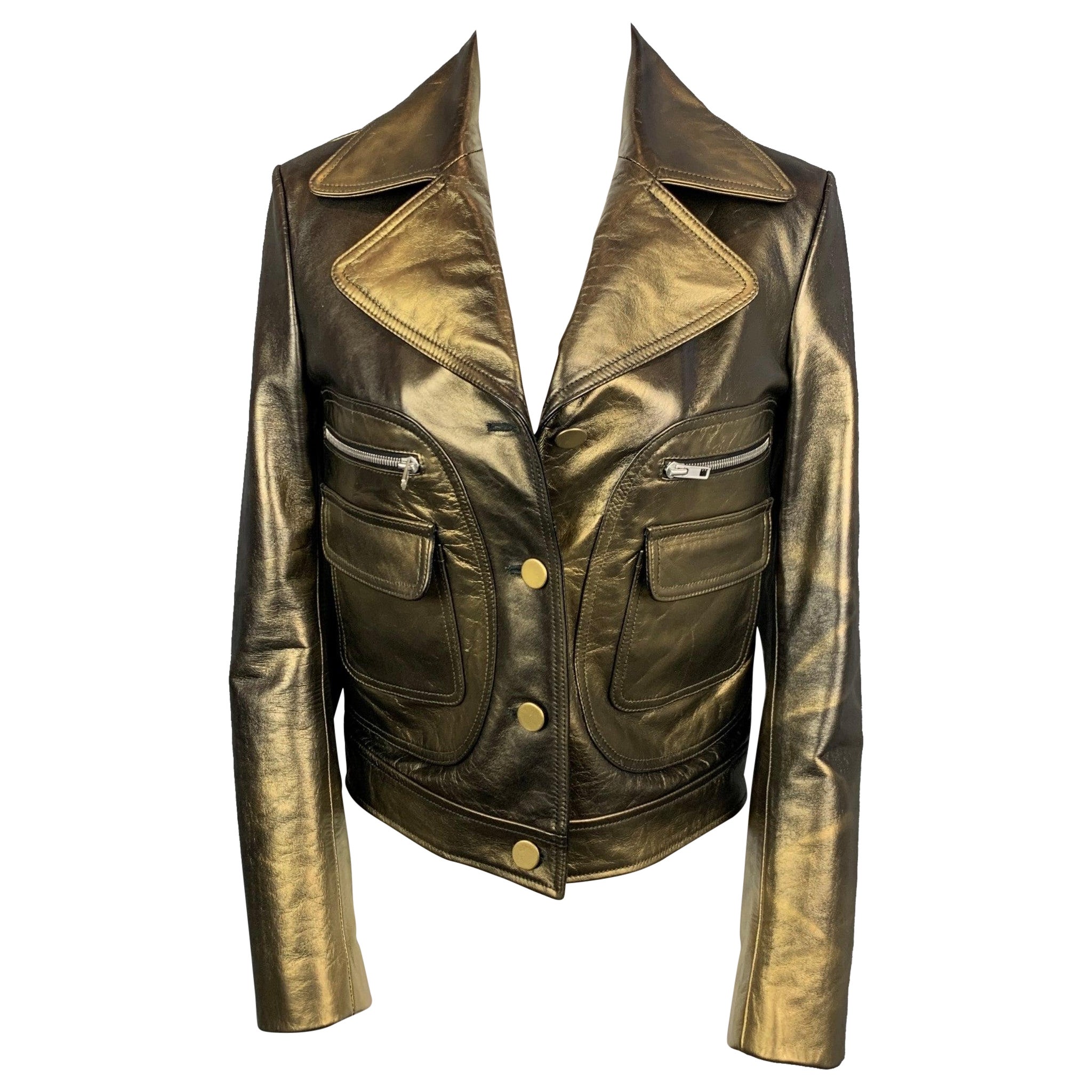 MAISON MARTIN MARGIELA Size 4 Olive & Gold Leather Jacket For Sale
