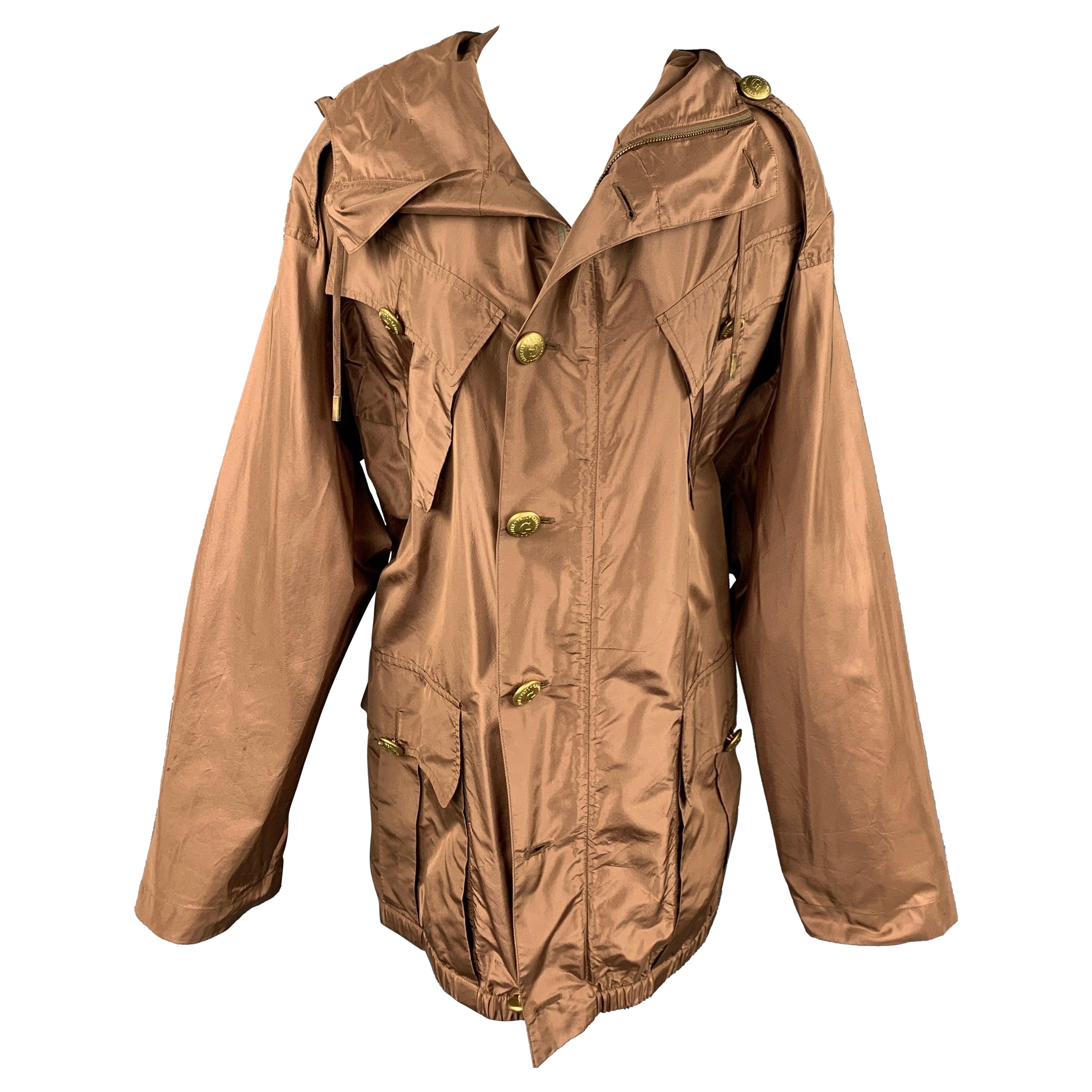 JEAN PAUL GAULTIER Size 6 Copper Silk Brass Button Hooded Jacket For Sale