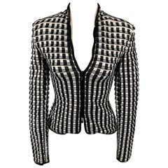 Used GIORGIO ARMANI Size 0 Black & White Textured Viscose Blend Jacket Blazer