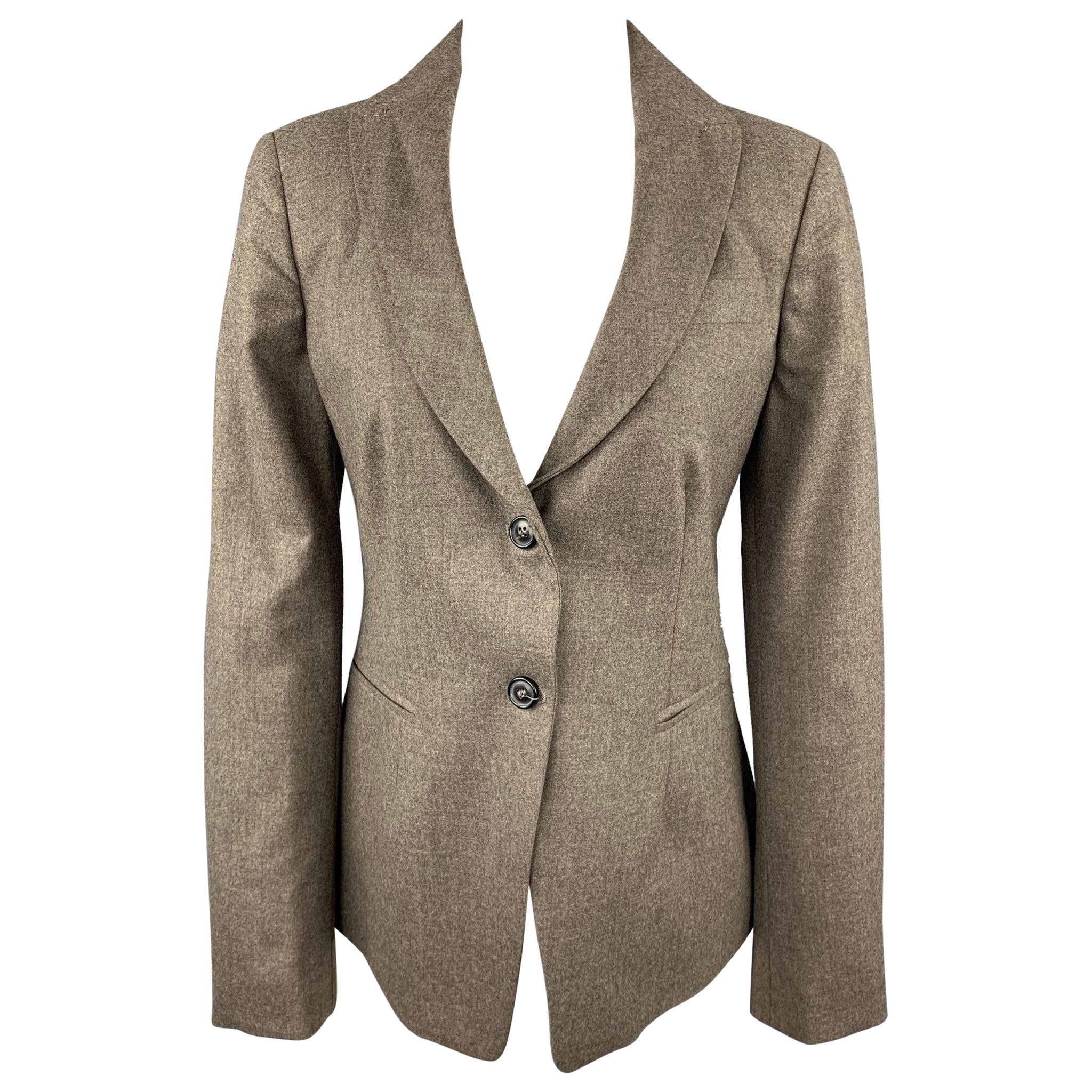 PIAZZA SEMPIONE Size L Taupe Wool Blend Notch Lapel Buttoned Blazer For Sale