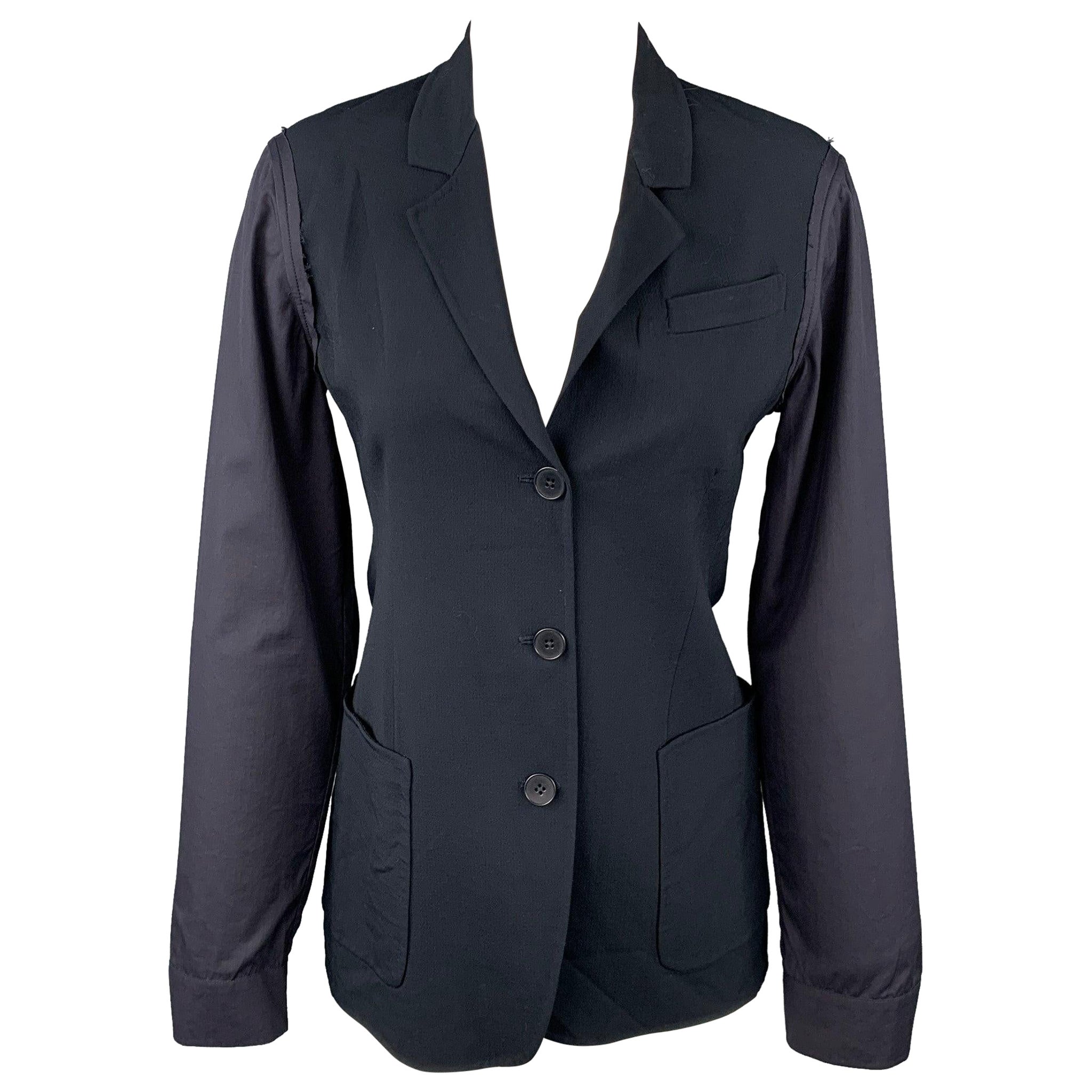JIL SANDER Size 4 Black Virgin Wool Blend Jacket Blazer For Sale