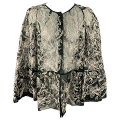 Used DRIES VAN NOTEN Size 6 Silver & Black Embroidered Silk Jacket