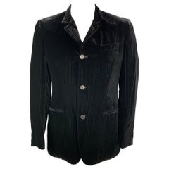 GIORGIO ARMANI Size 44 Black Stripe Rayon Velvet Buttoned Jacket