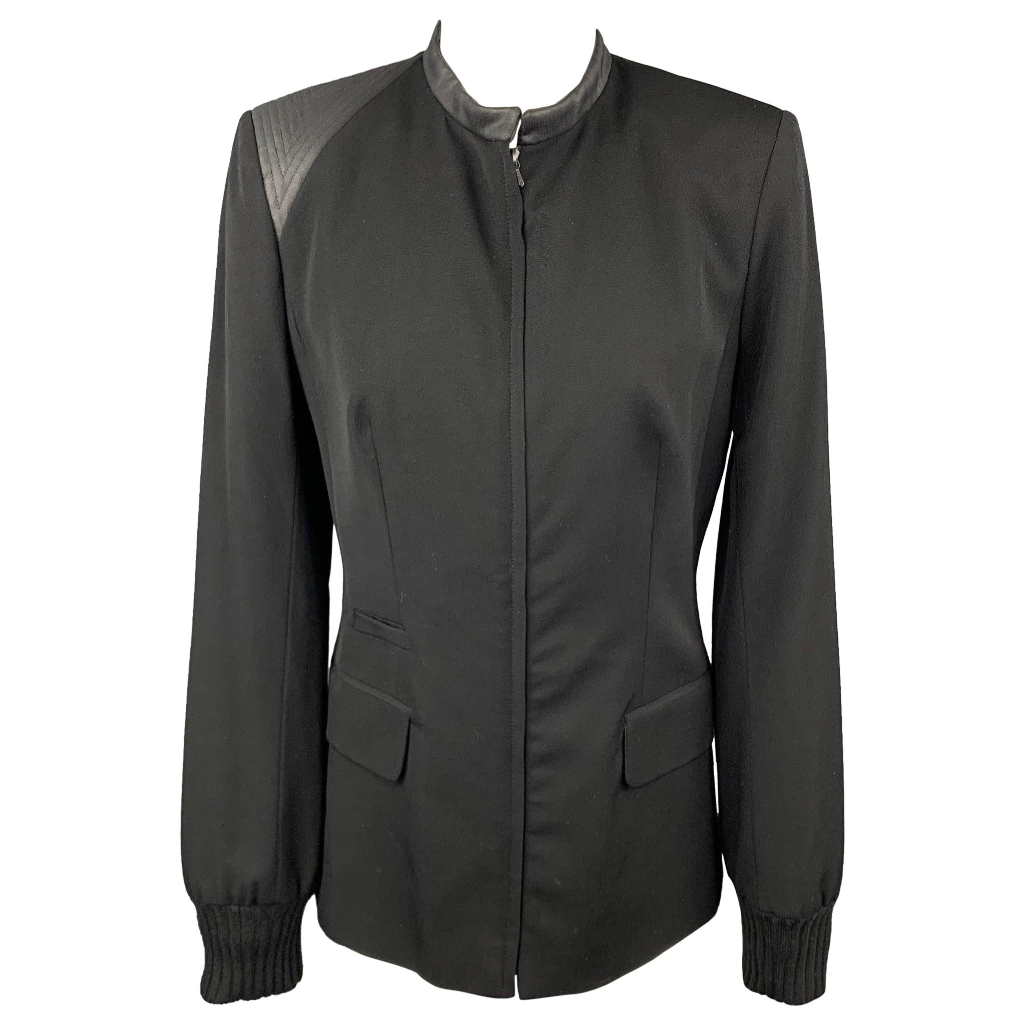CLAUDE MONTANA Size 4 Black Two Toned Wool / Silk Zip Up Jacket For Sale