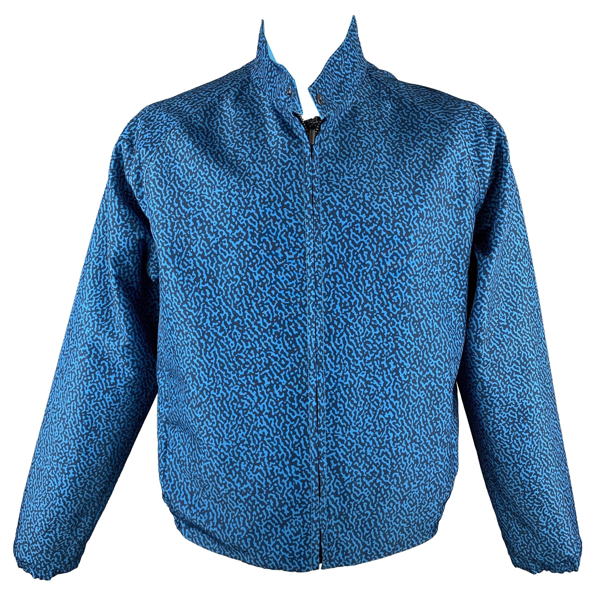 CALVIN KLEIN COLLECTION Size 44 Aqua Print Polyester Reversible Jacket For Sale