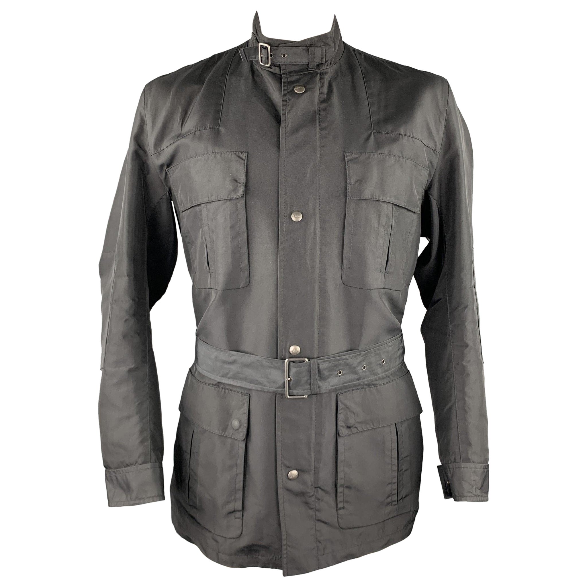 JIL SANDER Size 44 Black Poliammide Zip & Snaps Belted Jacket For Sale