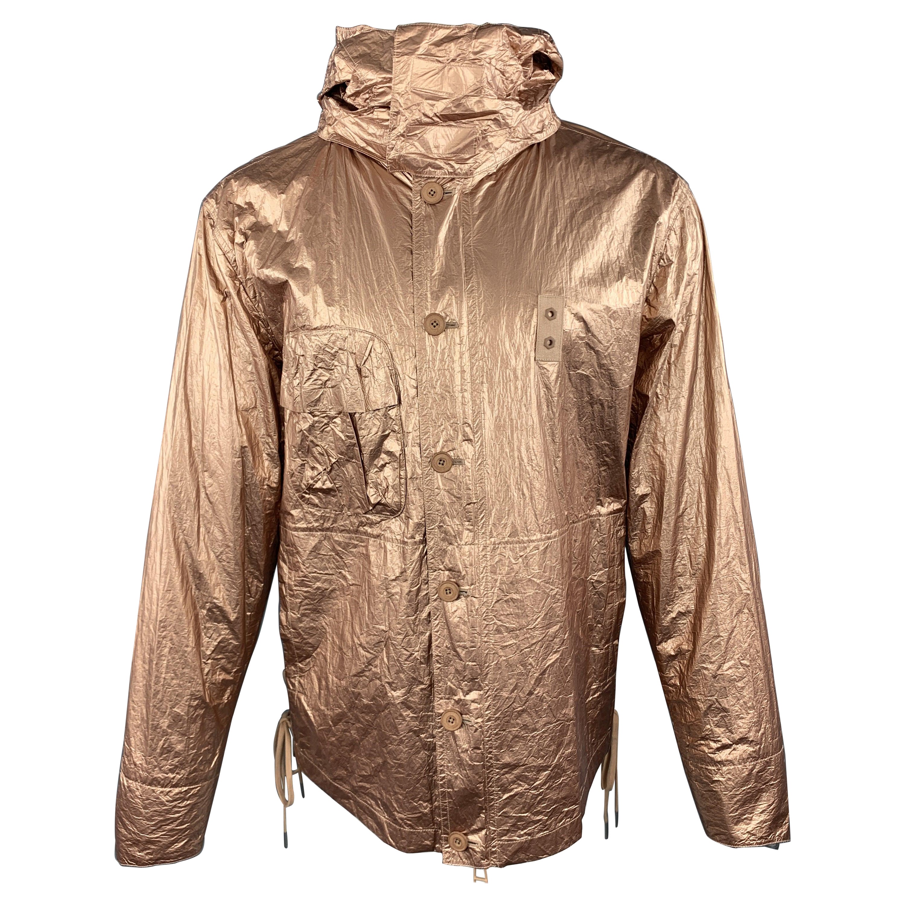 HELMUT LANG Size M Metallic Copper Wrinkled Tyvek Hooded Lace Up Jacket For Sale
