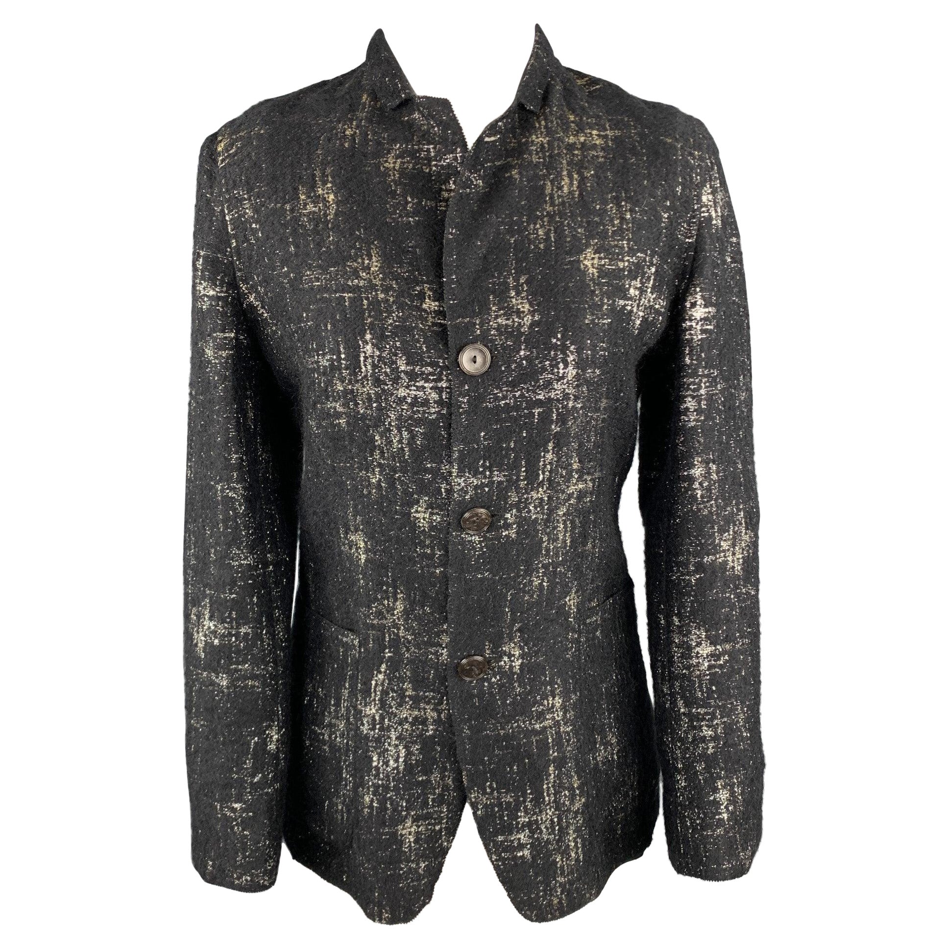 JEAN PAUL GAULTIER Size 8 Black & Silver Silk Mary Jane Buttoned Jacket For Sale