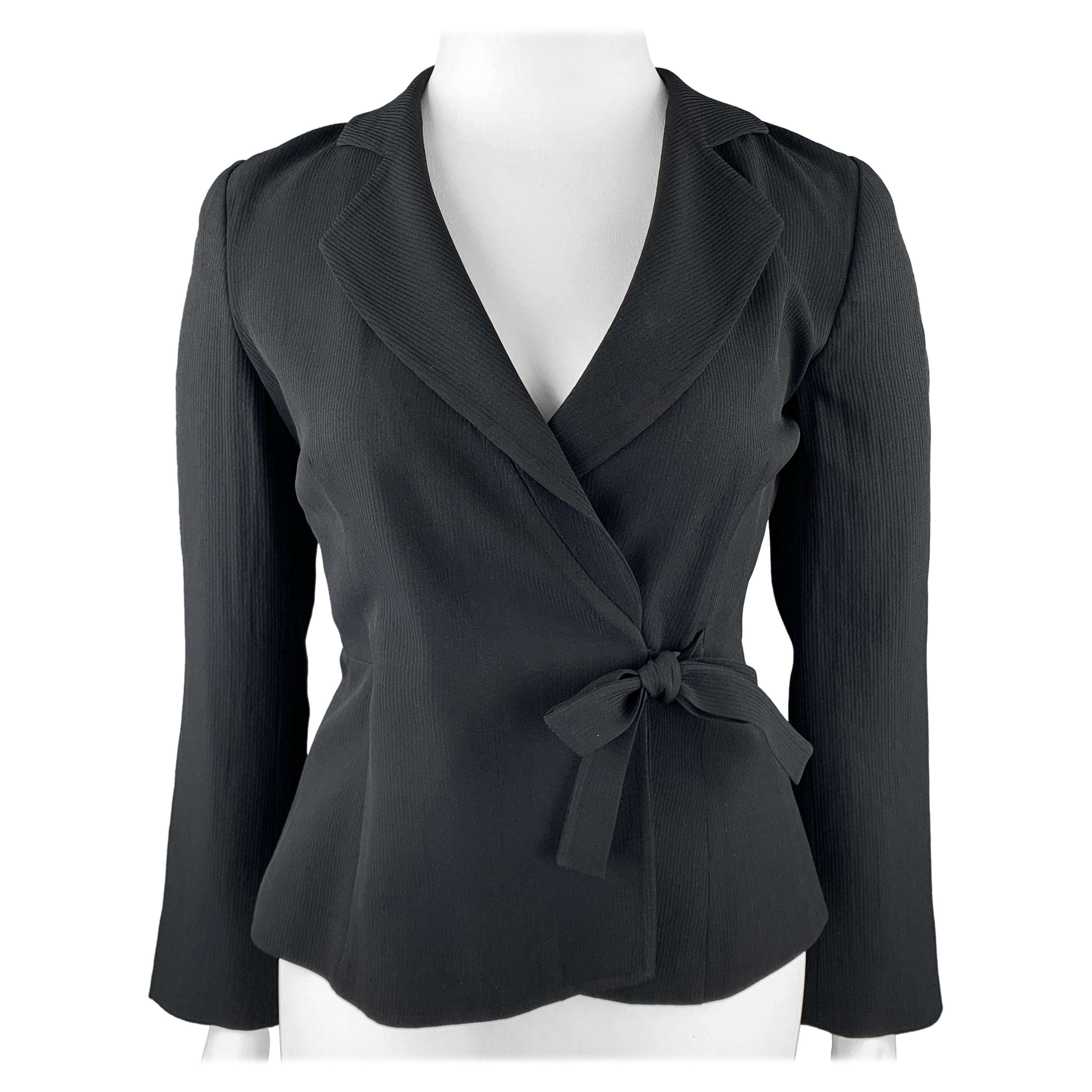 GIORGIO ARMANI Size 10 Black Ribbed Triacetate Blend Jacket For Sale