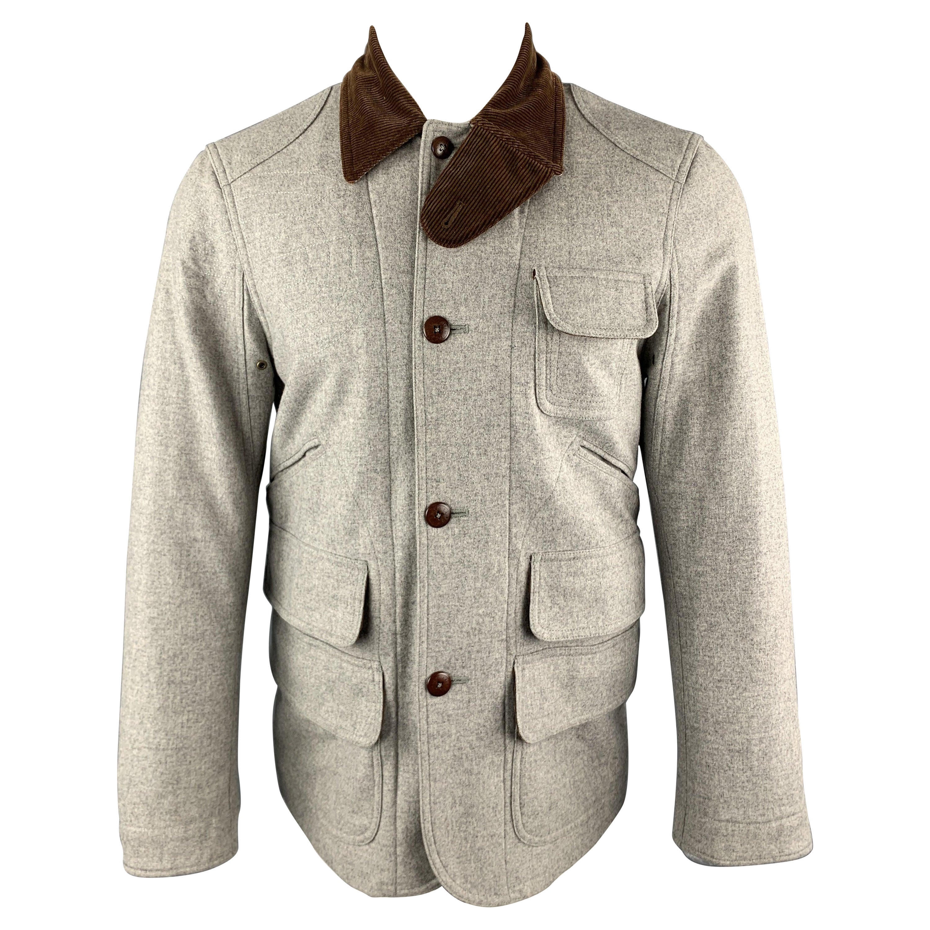 RALPH LAUREN M Light Grey Heather Brown Corduroy Collar Hunter Jacket For Sale