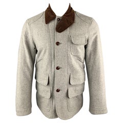 RALPH LAUREN M Light Grey Heather Brown Corduroy Collar Hunter Jacket