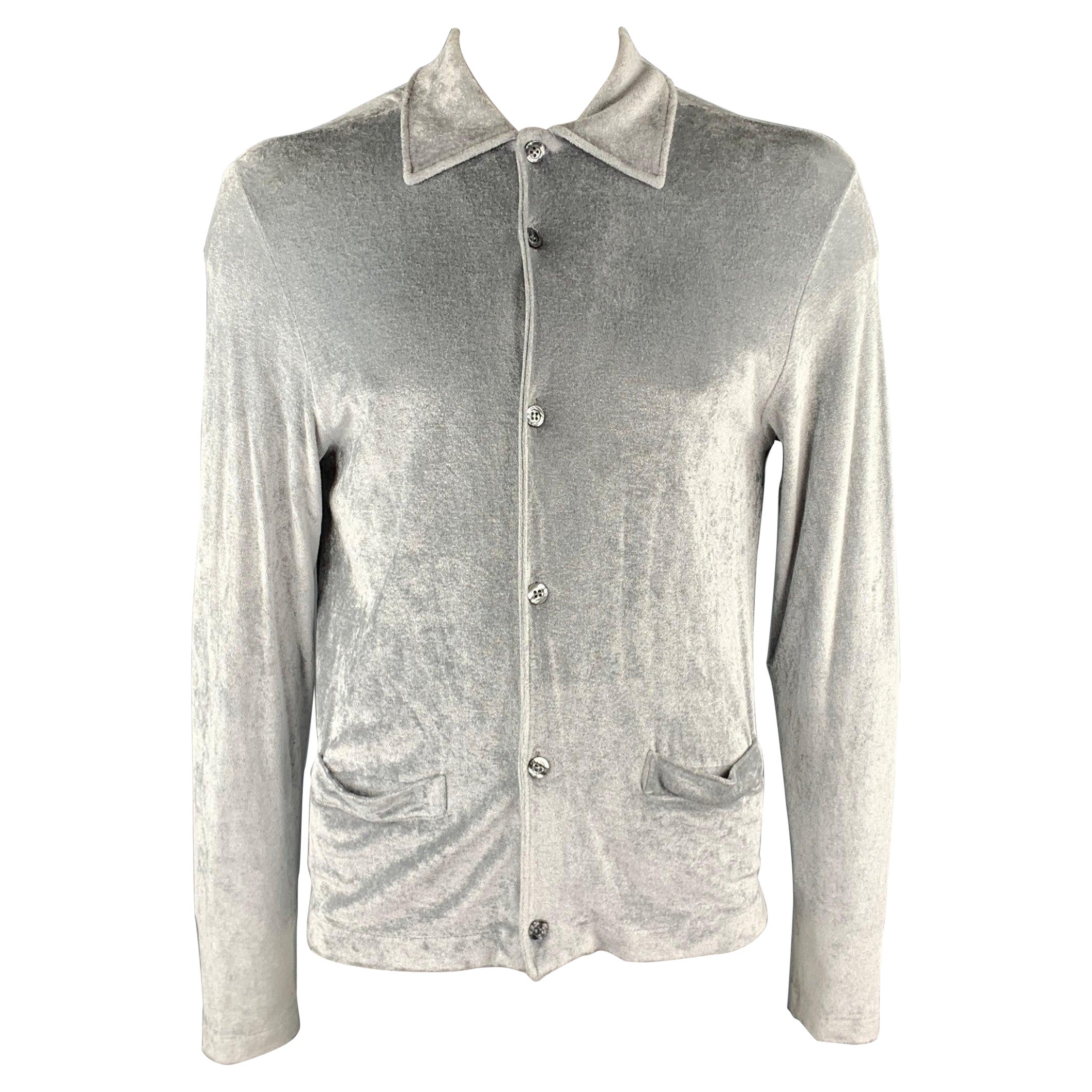 DANIELE ALESSANDRINI Size L Silver Shimmery Viscose / Nylon Jacket For Sale