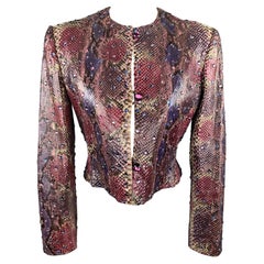 BILL BLASS Size 8 Pink & Purple Rhinestone Snake Skin Cropped Jacket