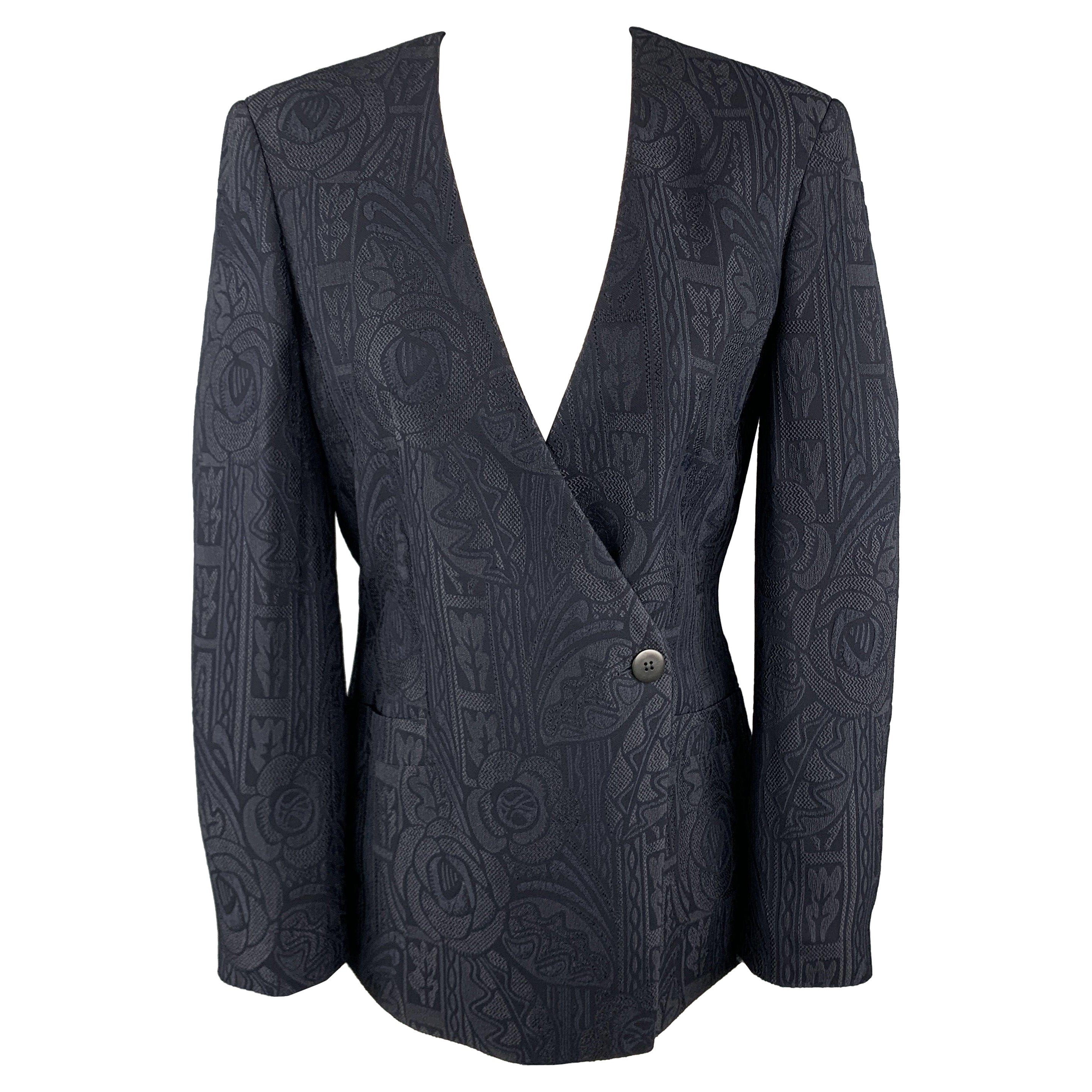 GIORGIO ARMANI Size 0 Navy Jacquard V Neck Jacket For Sale