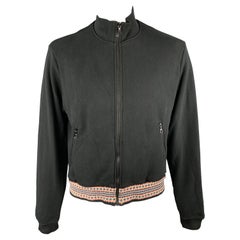 JOHN ELLIOTT Size L Black Cotton High Collar Trim Zip Pockets Zip Up Jacket