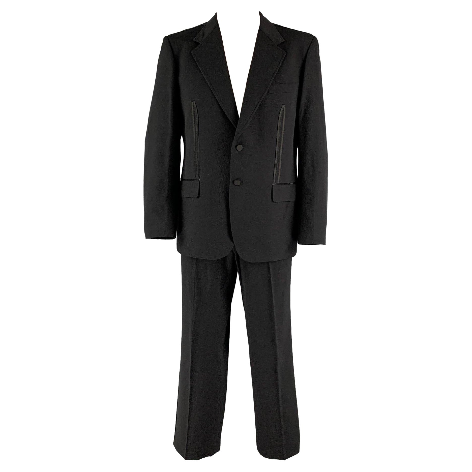 MOSCHINO Size 46 Black Solid Polyamide-Blend Notch Lapel Tuxedo For Sale