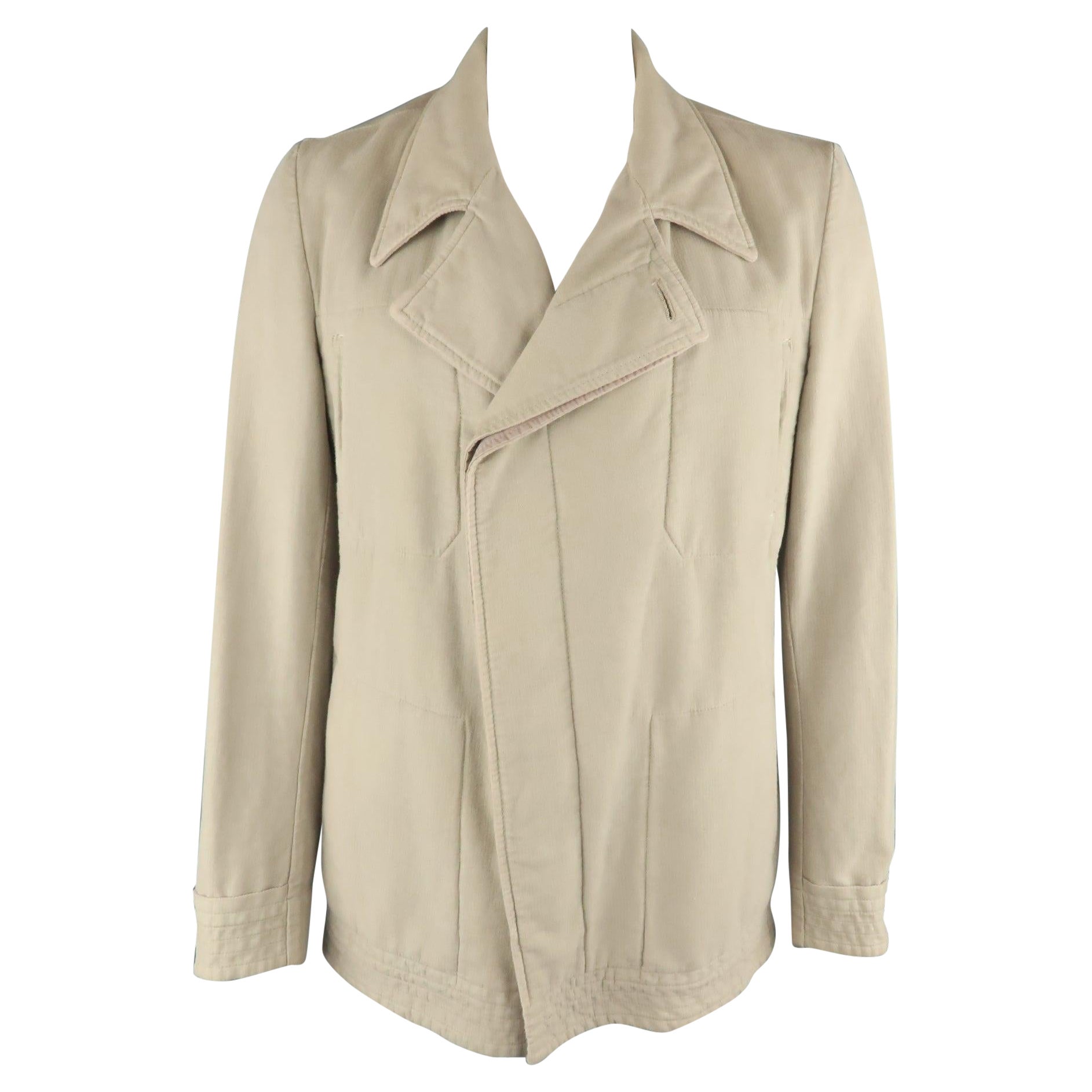 STEPHAN SCHNEIDER XL Khaki Cotton Hidden Buttons Peacoat For Sale