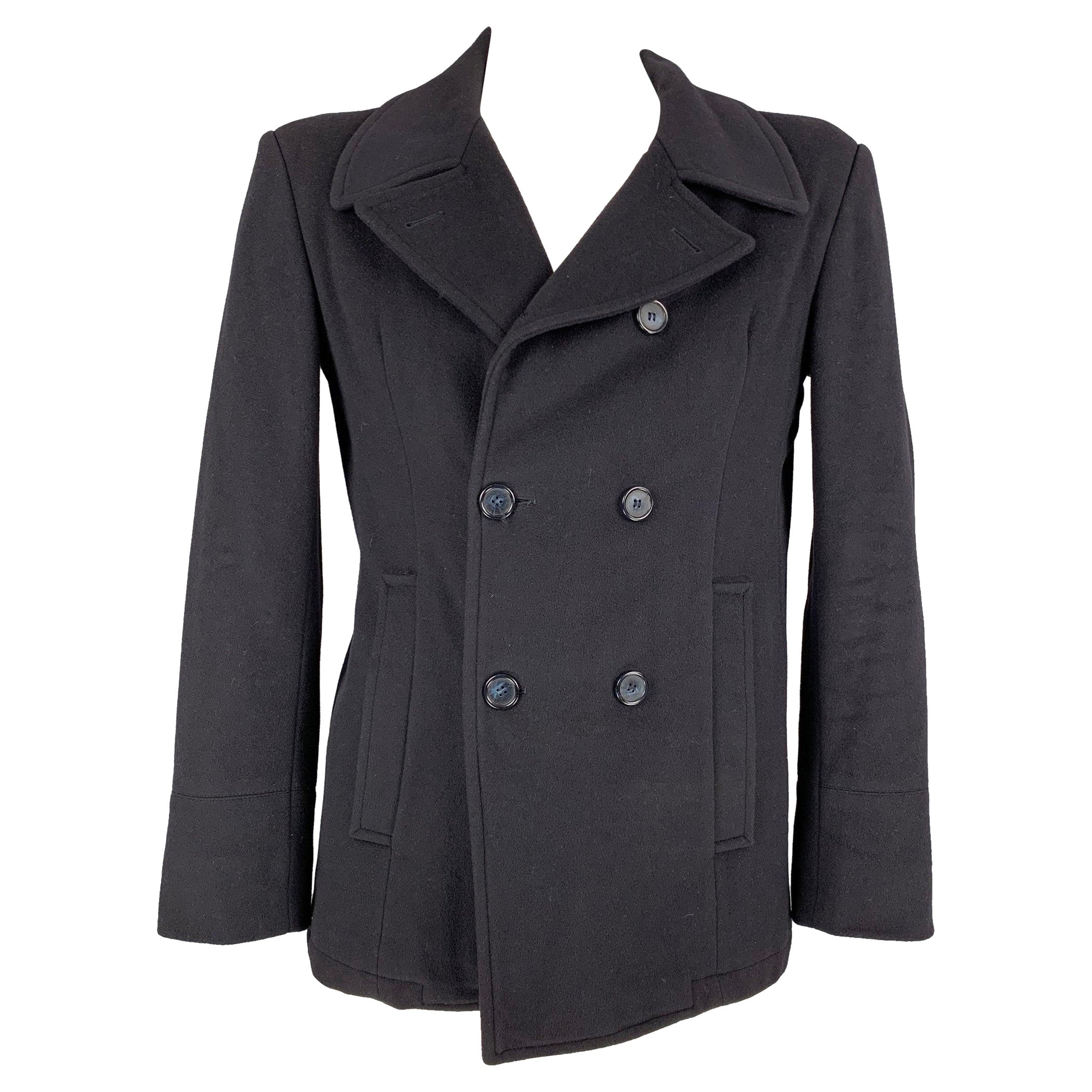 SAKS FIFTH AVENUE Size 42 Navy Cashmere Blend Double Breasted Peacoat For Sale