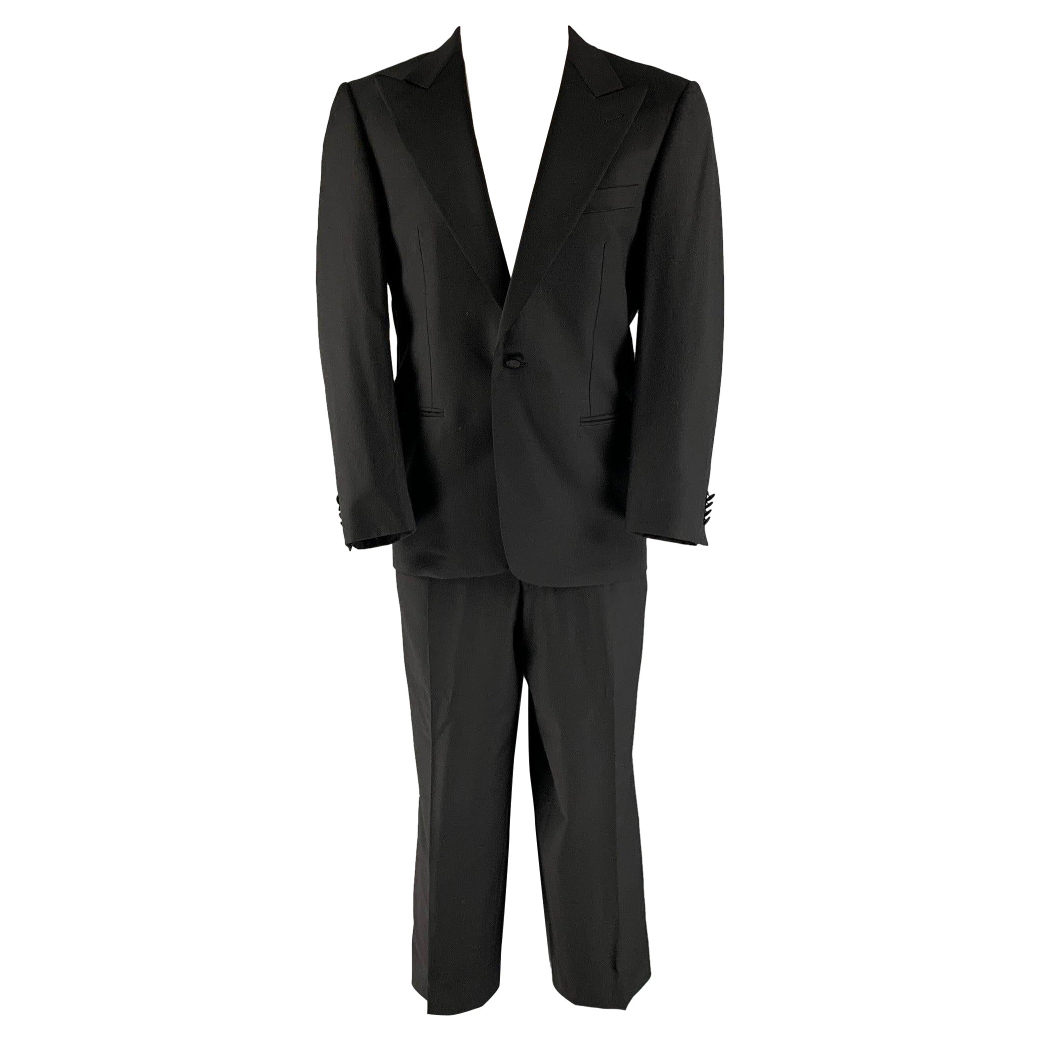 ERMENEGILDO ZEGNA Size 38 Black Solid Wool Peak Lapel 32 29 Tuxedo For Sale