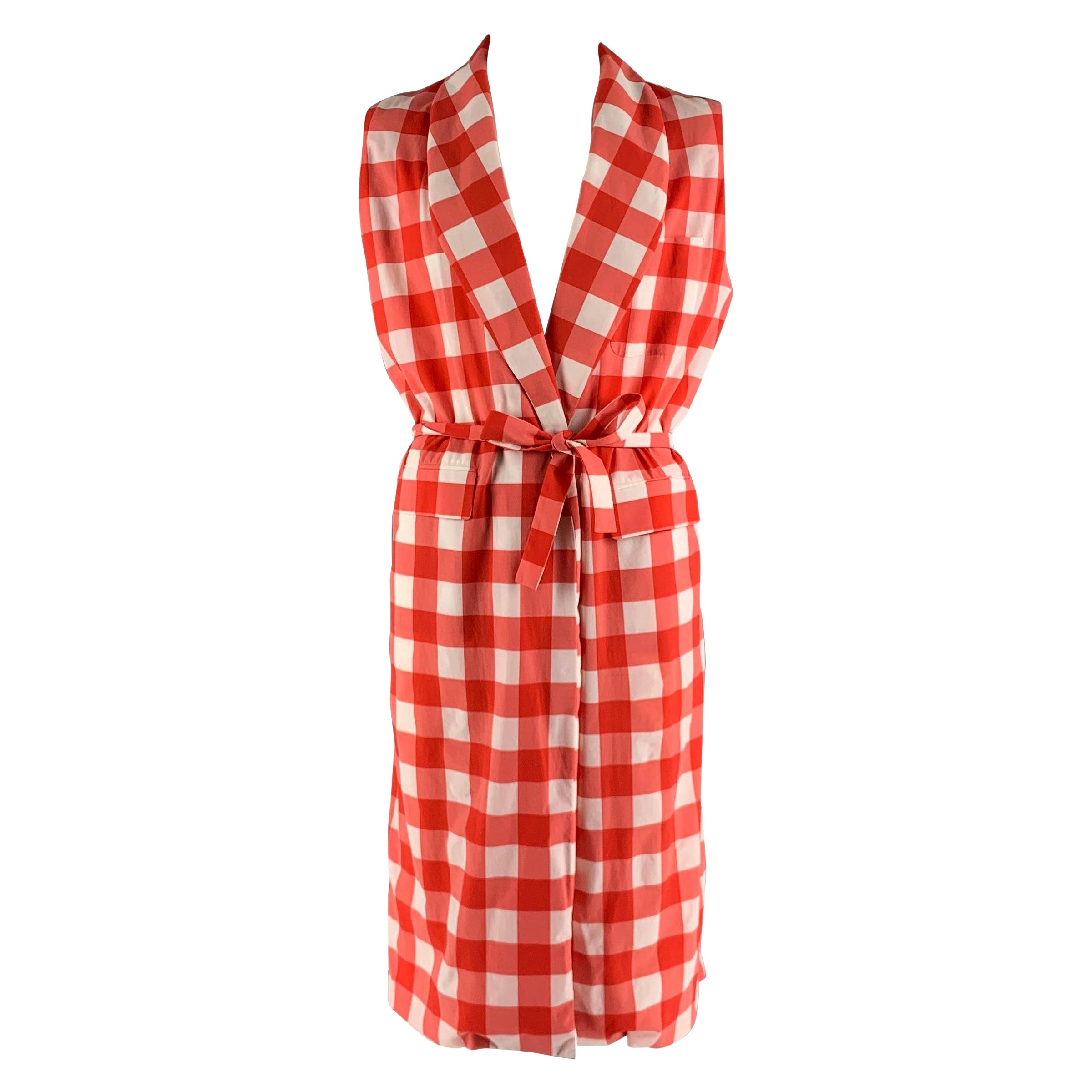 LA PERLA Size L Red White Checkered Nylon Elastane Robe For Sale