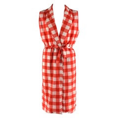 Used LA PERLA Size L Red White Checkered Nylon Elastane Robe