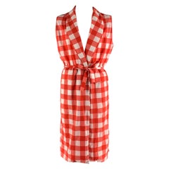 LA PERLA Size L Red White Checkered Nylon Elastane Robe