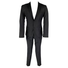 Used CALVIN KLEIN COLLECTION Size 38 Black Solid Wool Peak Lapel 32 32 Tuxedo
