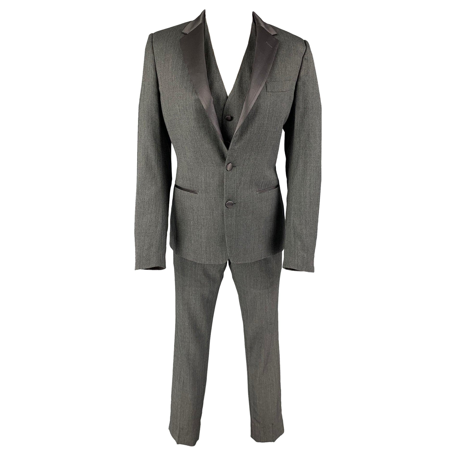 DOLCE & GABBANA Size 36 Grey Wool Silk Notch Lapel Tuxedo Suit For Sale